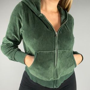 Aerie Green Velour Zip-Up Hoodie